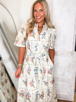 Load image into Gallery viewer, See Me Again Ecru Multi Floral Midi Dress
