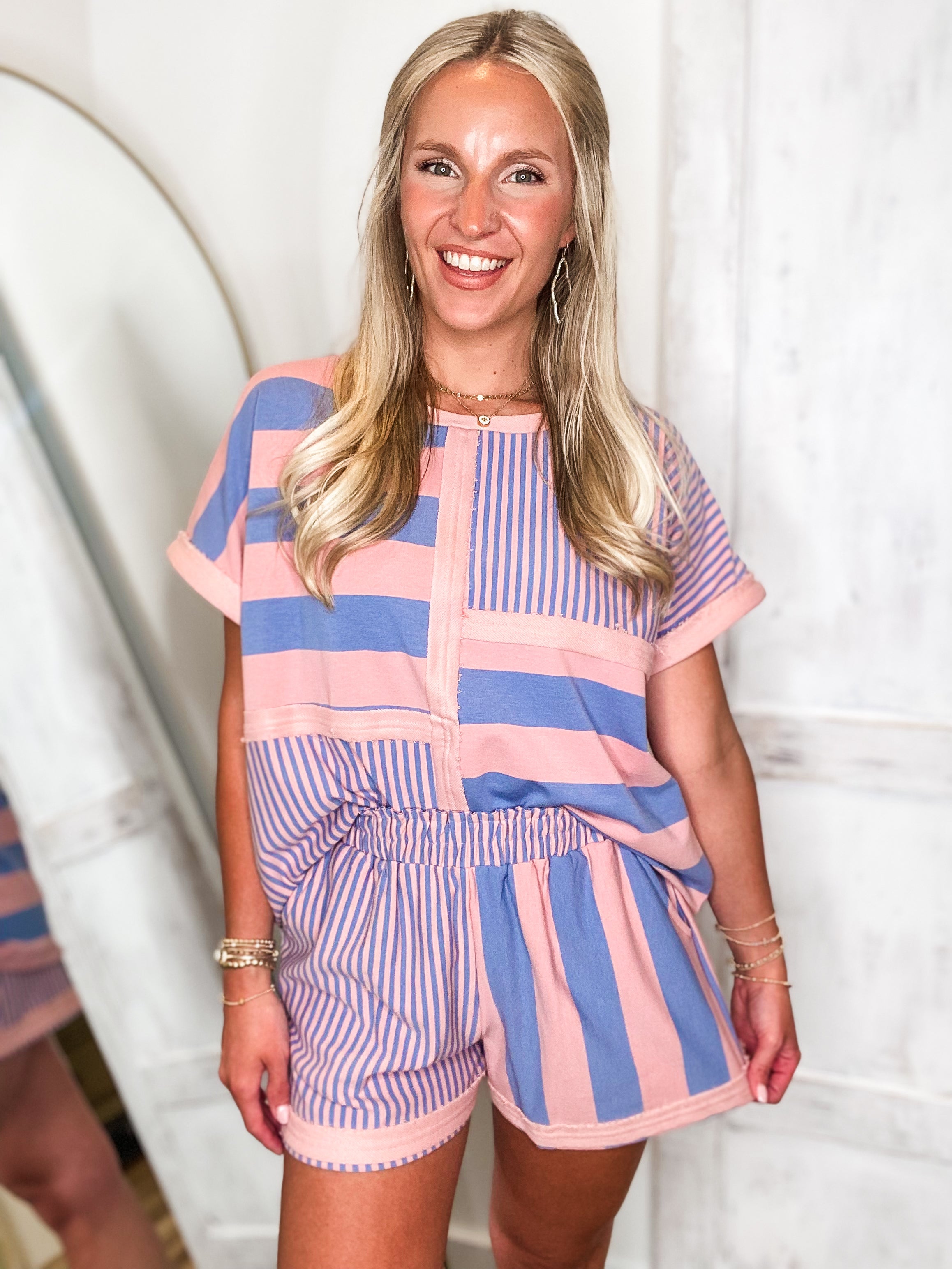 Sweet Treat Pink & Blue Stripe UMGEE Tee & Shorts Set