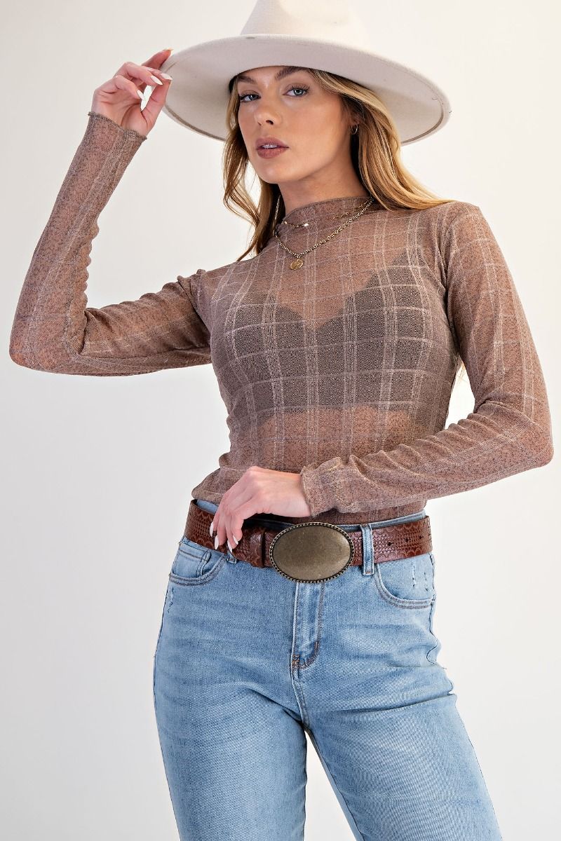 Meet You There Mocha Mesh L/S Top