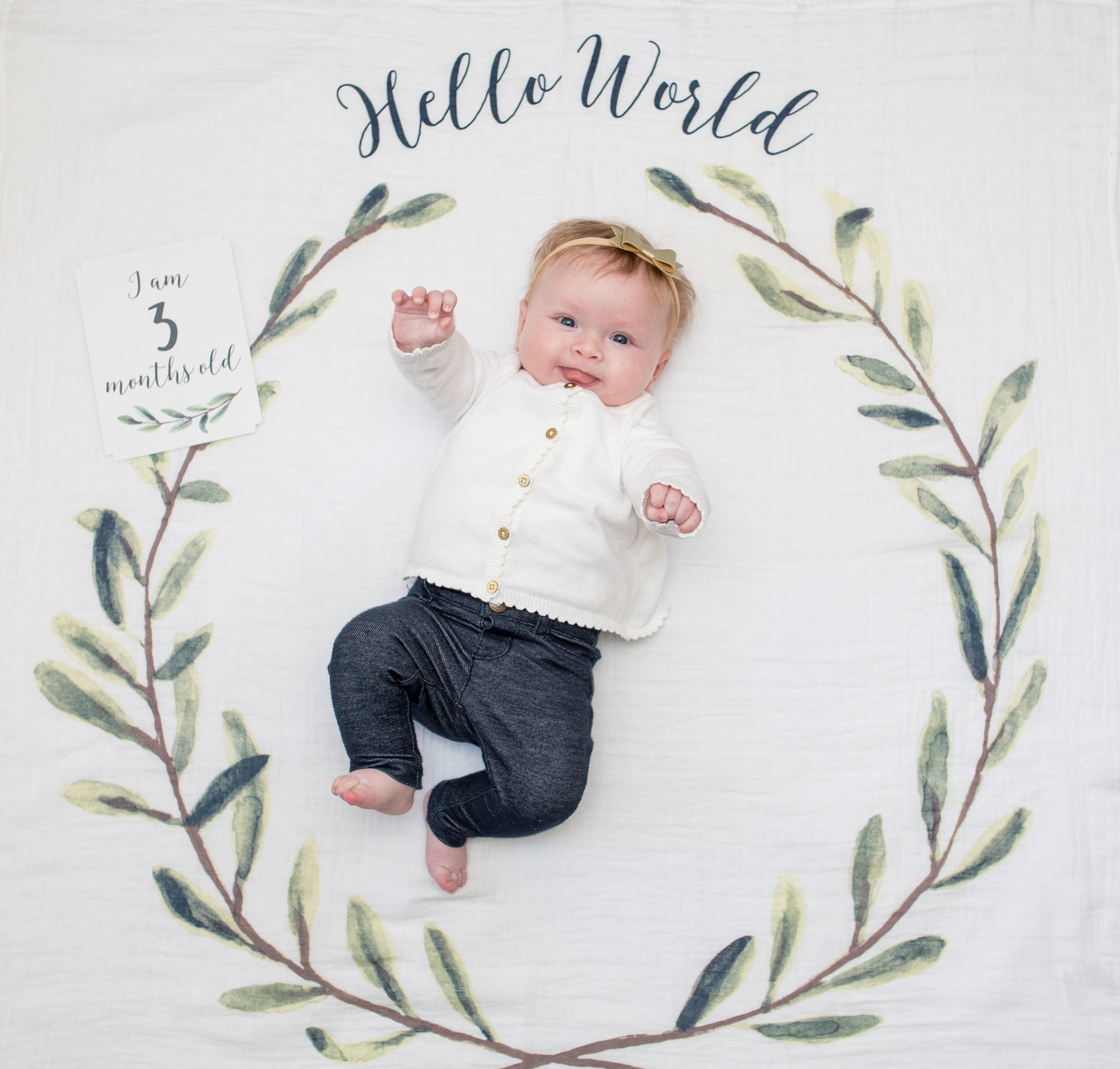 Baby's 1st Year Swaddle & Milestone Cards - Hello World