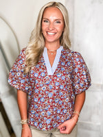 Load image into Gallery viewer, Taking It Rouge Floral Blouse
