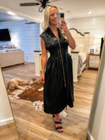 Load image into Gallery viewer, Last To See Black Faux Leather Zip Dress

