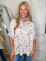 Load image into Gallery viewer, New Day Blue Floral Mix Button Down Blouse
