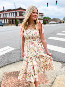 Summers On Pink and Yellow Floral Midi Dress
