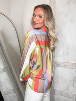 Load image into Gallery viewer, True Feelings Lime &amp; Mocha Striped L/S Blouse
