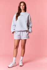 Load image into Gallery viewer, Bow Embroidered Gray Quilted Sweatshirt &amp; Shorts Set
