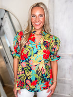 Load image into Gallery viewer, Making It Here Navy Floral Blouse
