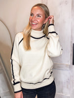 Load image into Gallery viewer, Giving Back Ivory Contrast Turtleneck Sweater
