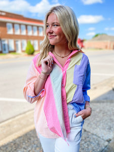 Sun Is Rising Pastel Striped Button Up Blouse