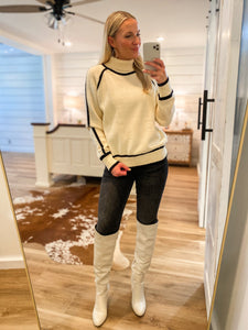 Giving Back Ivory Contrast Turtleneck Sweater