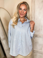 Load image into Gallery viewer, Considering You Baby Blue Striped Button Down Blouse
