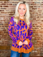 Load image into Gallery viewer, End It Right Rust &amp; Royal Blue Animal Print Sweater
