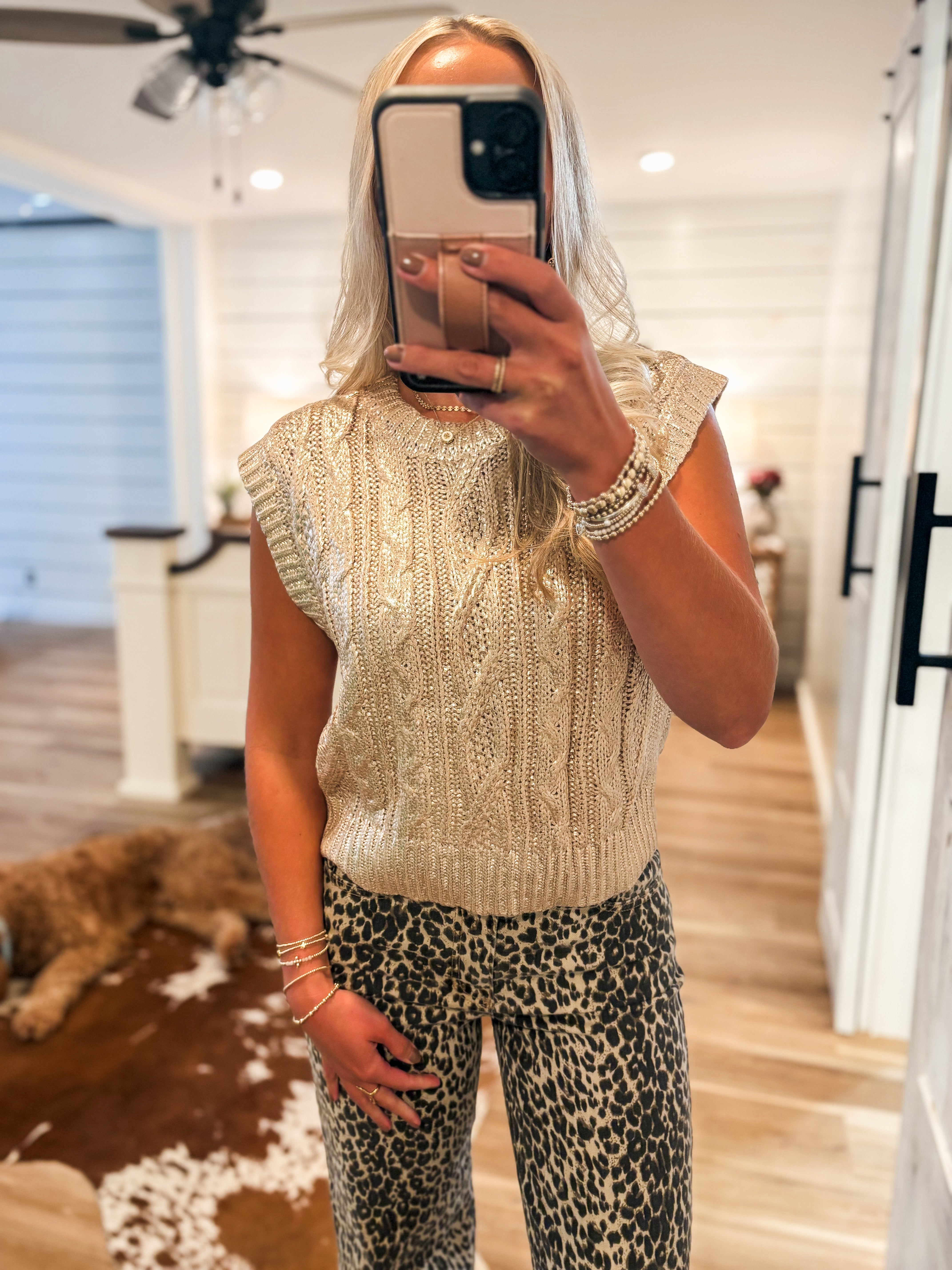Time To Shine Gold Metallic Sleeveless Sweater