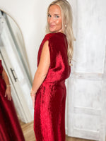 Load image into Gallery viewer, Next Stop Red Cropped Blouse &amp; Palazzo Pant Set
