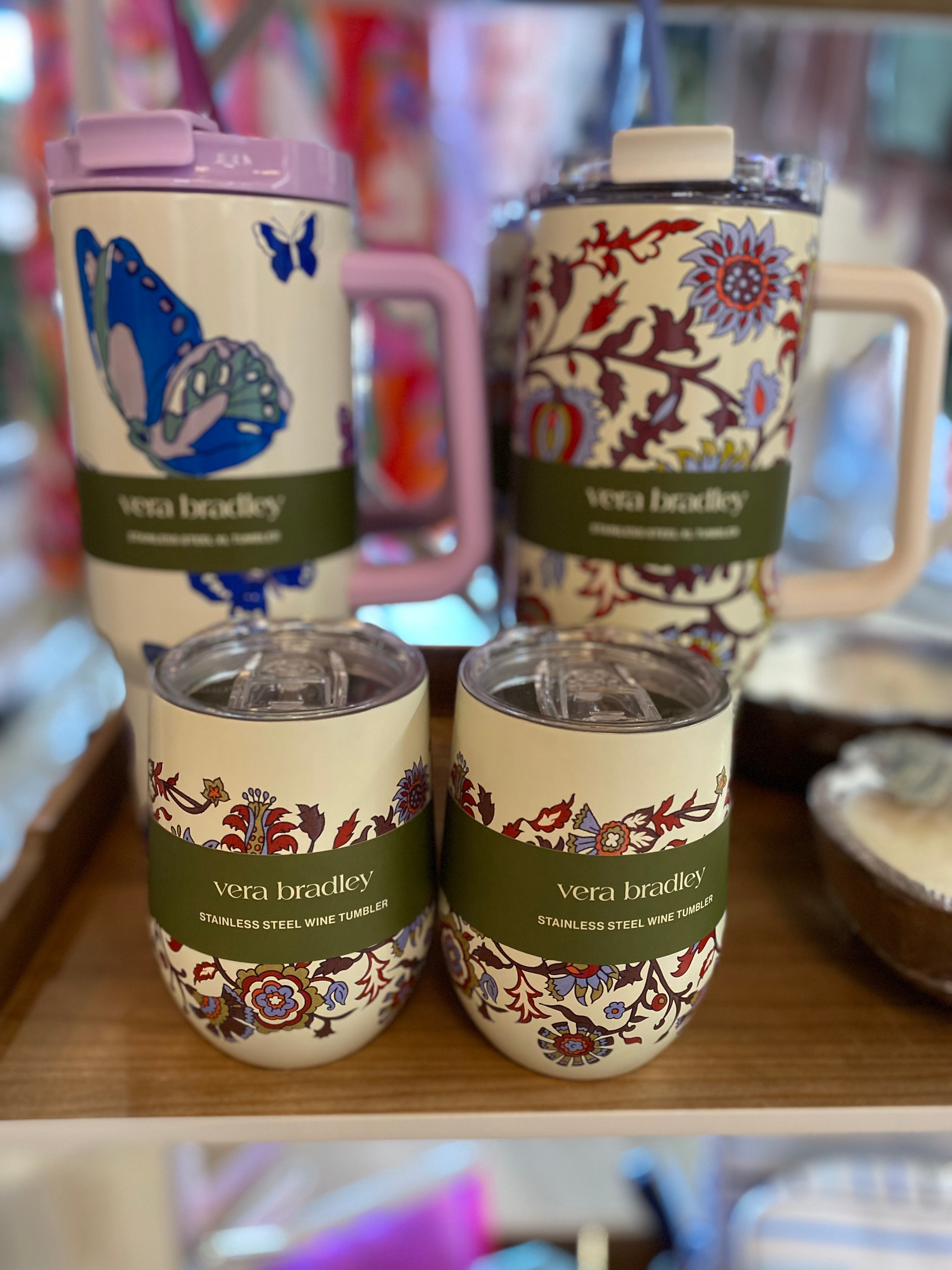 Vera Bradley Cream Wing Study 40 oz Stainless Steel Tumbler