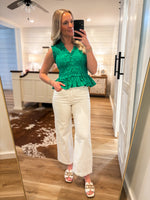 Load image into Gallery viewer, Take Your Place Kelly Green Peplum Blouse
