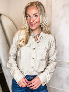 Working Girl Ivory Button Down Blouse