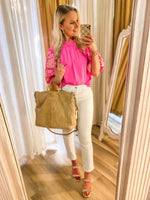 Load image into Gallery viewer, Pure Bliss Pink Embroidered THML Blouse
