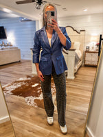 Load image into Gallery viewer, Here Now Deep Blue Faux Leather Blazer
