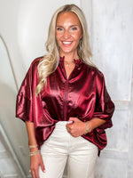 Load image into Gallery viewer, Get In Touch Burgundy Front Zip S/S Blouse
