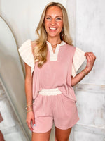 Load image into Gallery viewer, Sweet Reminder Mauve Blouse &amp; Shorts Set
