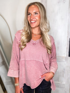 Time For It Mauve Mineral Washed Easel Blouse