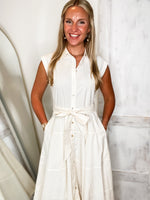 Load image into Gallery viewer, Mid-Day Dream Ivory Button Down PINCH Midi Dress
