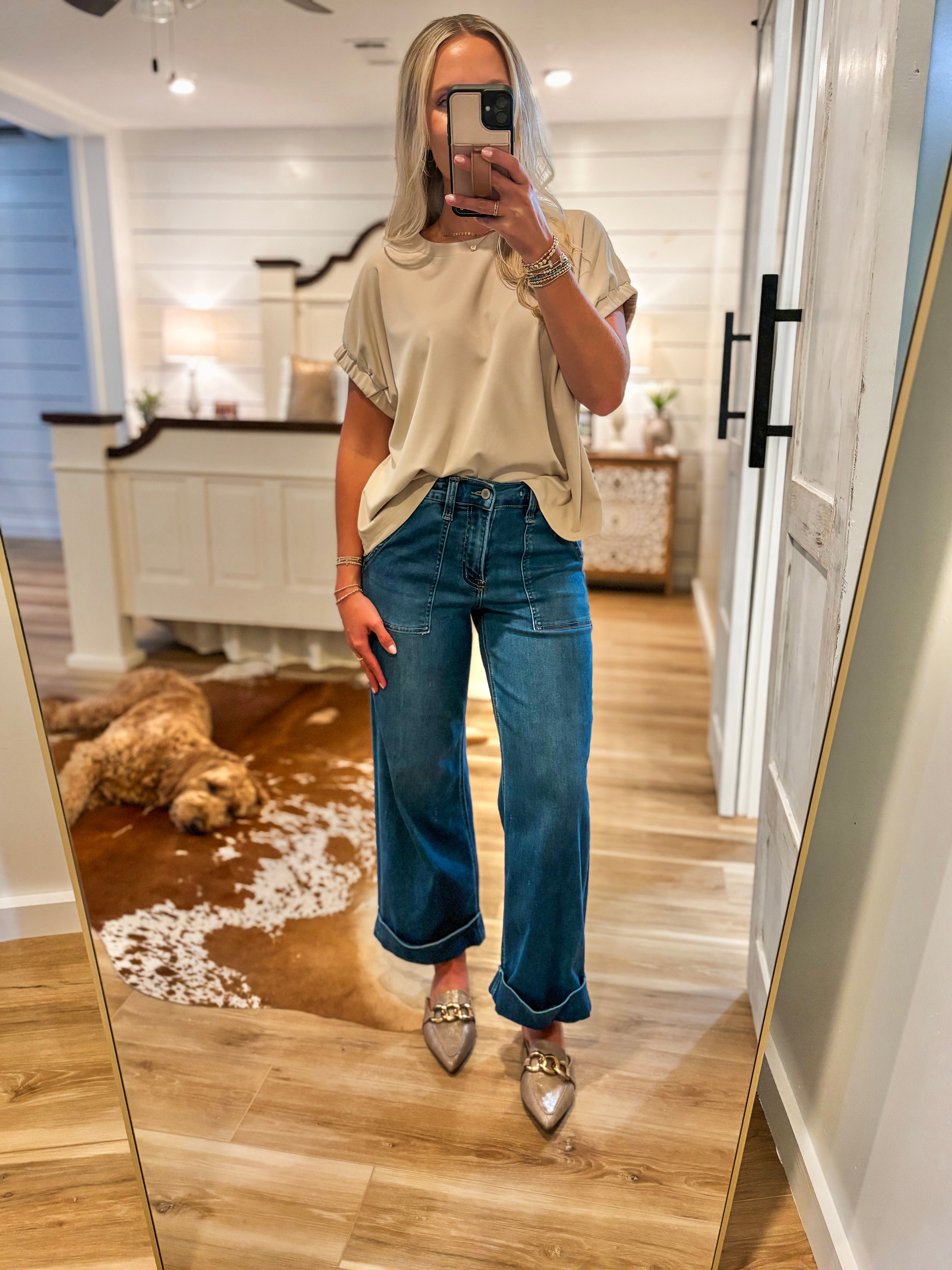 Simple Touch Ecru Jersey Knit Blouse