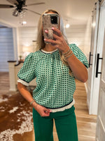 Load image into Gallery viewer, My Time Green Gingham Textured Blouse
