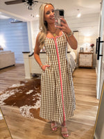 Load image into Gallery viewer, Best Of You Brown Gingham Contrast THML Midi Dress
