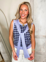 Load image into Gallery viewer, Always There Navy/Lt Blue Gingham Sleeveless Sweater
