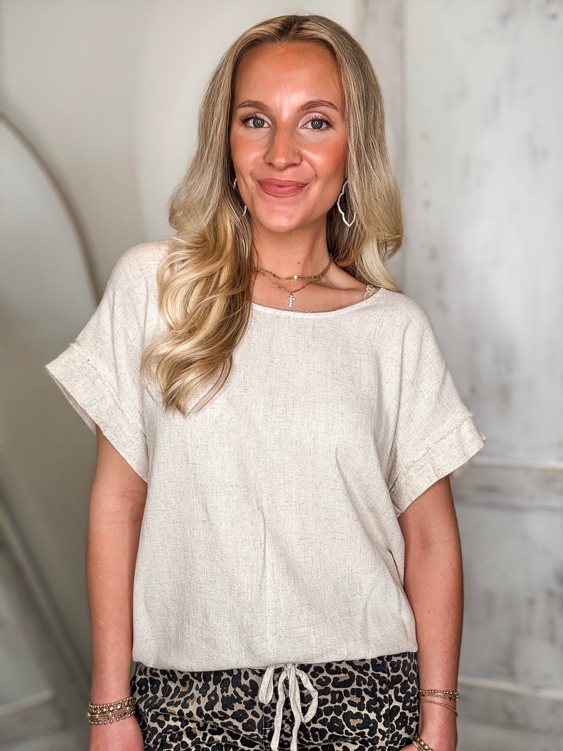 New Heights Oatmeal Linen Bubble Tee