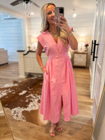 Load image into Gallery viewer, Way Up Pastel Pink Front Zip Midi Dress
