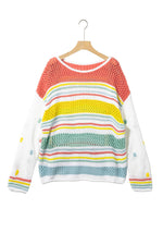 Load image into Gallery viewer, Hey There Multicolor Hollow Striped Knit Sweater
