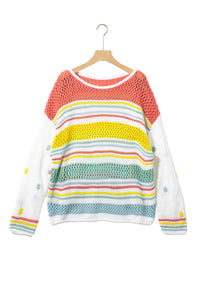 Hey There Multicolor Hollow Striped Knit Sweater