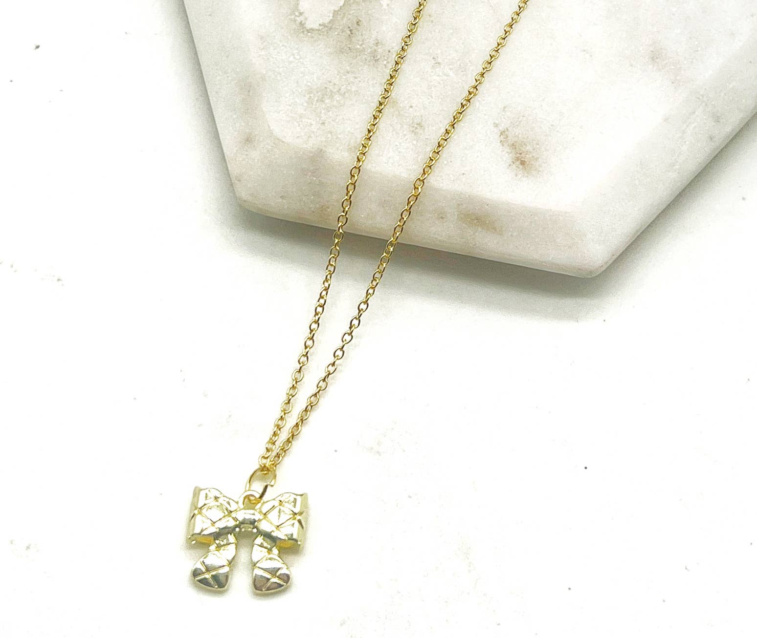 Gold Quilted Bow Necklace Holidays