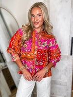 Load image into Gallery viewer, Feeling Joy Fuchsia Multi Patch Printed Blouse
