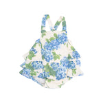 Load image into Gallery viewer, Angel Dear Ruffle Watercolor Hydrangeas Sunsuit
