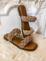 Load image into Gallery viewer, Don&#39;t Get It Twisted Champagne Crystal Corkys Sandal
