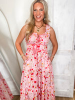 Load image into Gallery viewer, There She Goes Pink Floral Contrast Midi Dress
