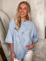 Load image into Gallery viewer, Tied Down Blue Graphic Bow S/S Tee
