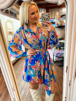 Load image into Gallery viewer, Free To Live Aqua &amp; Rust Floral Chiffon Button Down Dress
