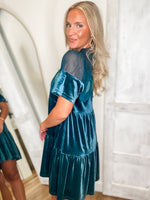 Load image into Gallery viewer, Little Details Teal Velvet Mini Dress
