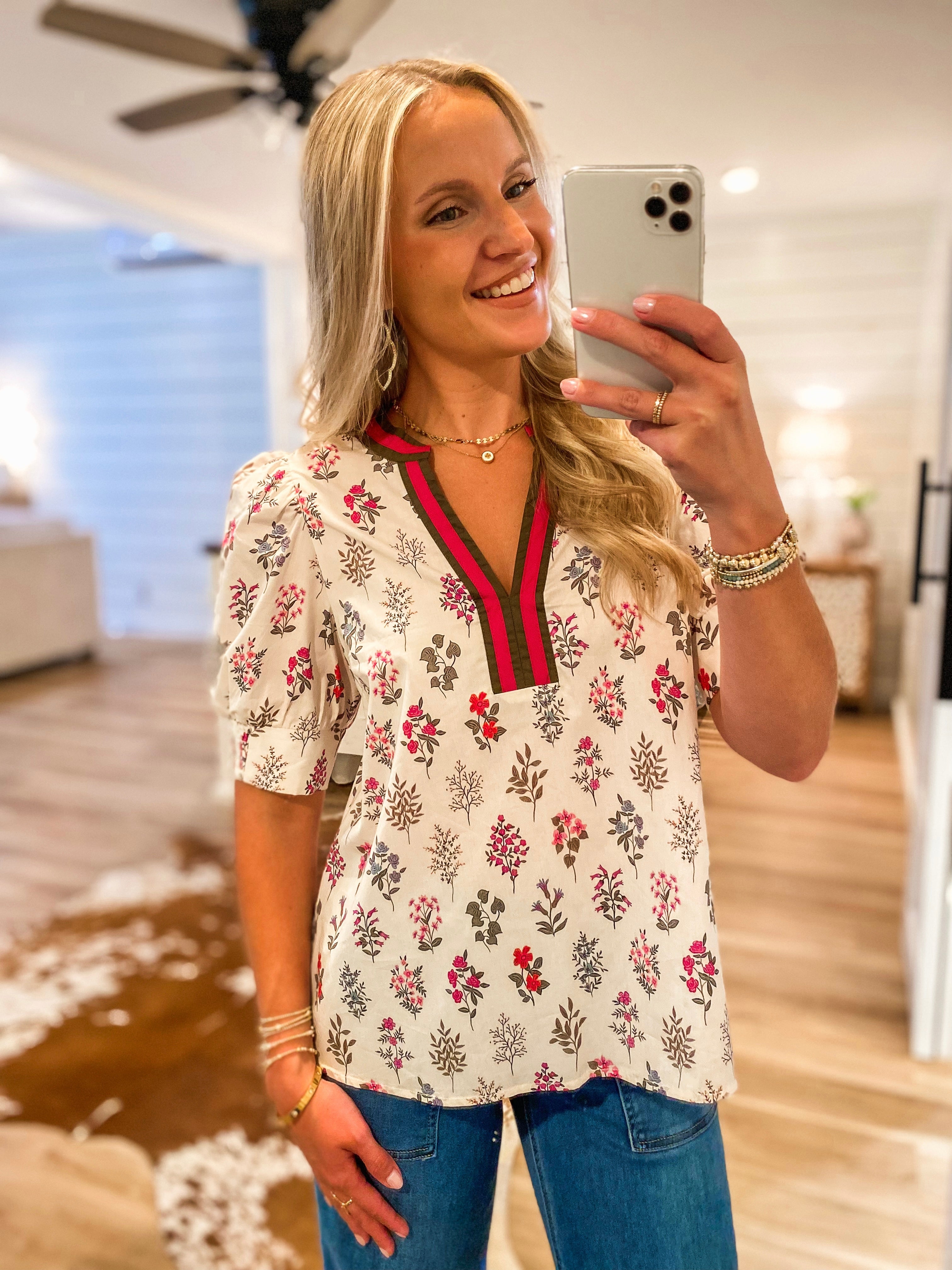 Feel It All Ivory Multi Floral Blouse