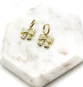 Gold Quilted Bow Coquette Huggie Hoops Holiday Earrings