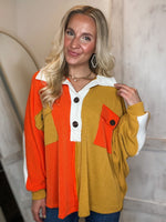 Load image into Gallery viewer, Leaves Falling Color Block Henley Blouse
