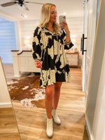 Load image into Gallery viewer, Never Knew Black &amp; Taupe Floral Mini Dress
