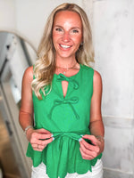 Load image into Gallery viewer, Complete Gratitude Kelly Green Linen Bow Tank
