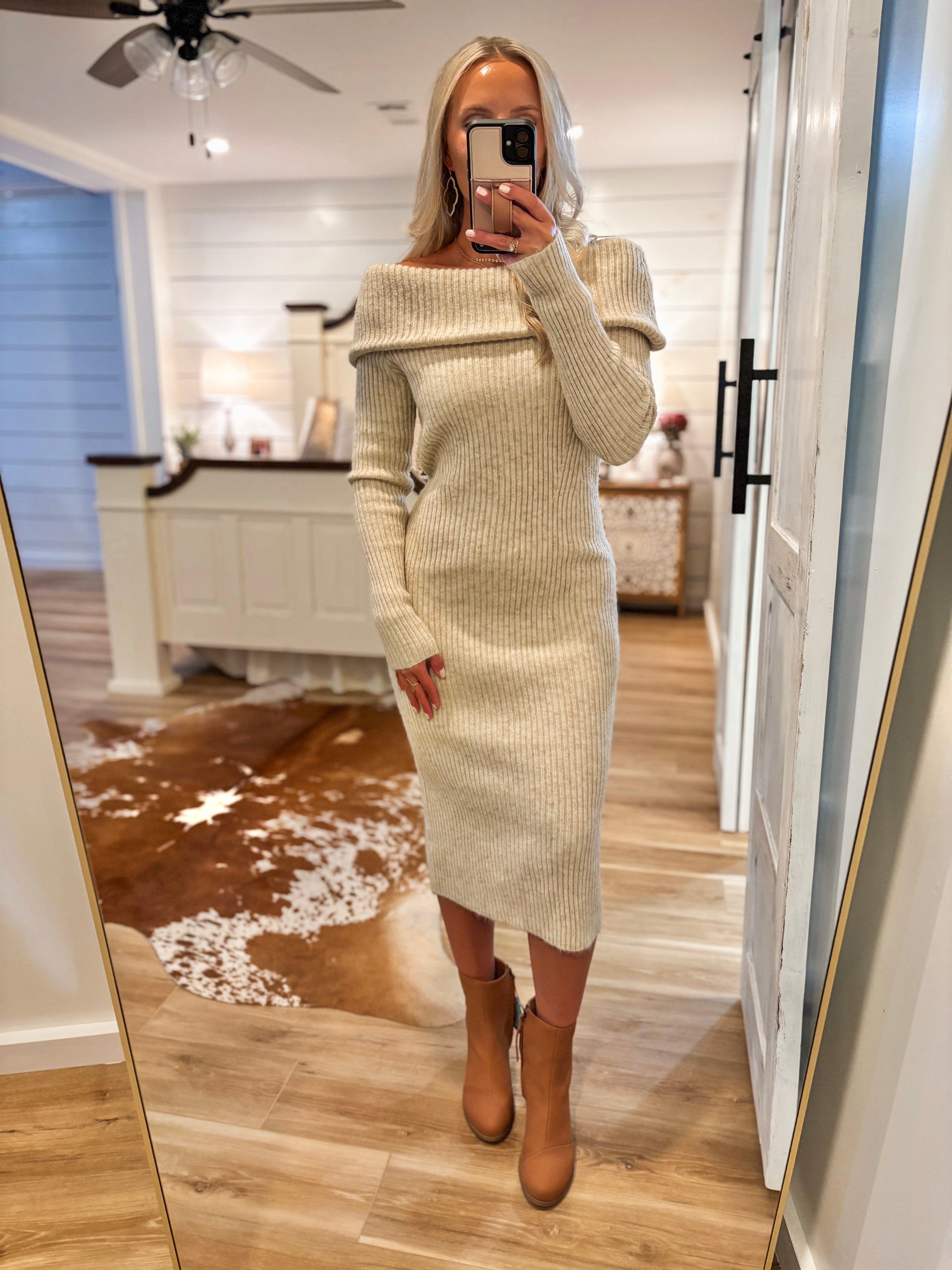 Felt For You Oatmeal Midi Sweater Dress