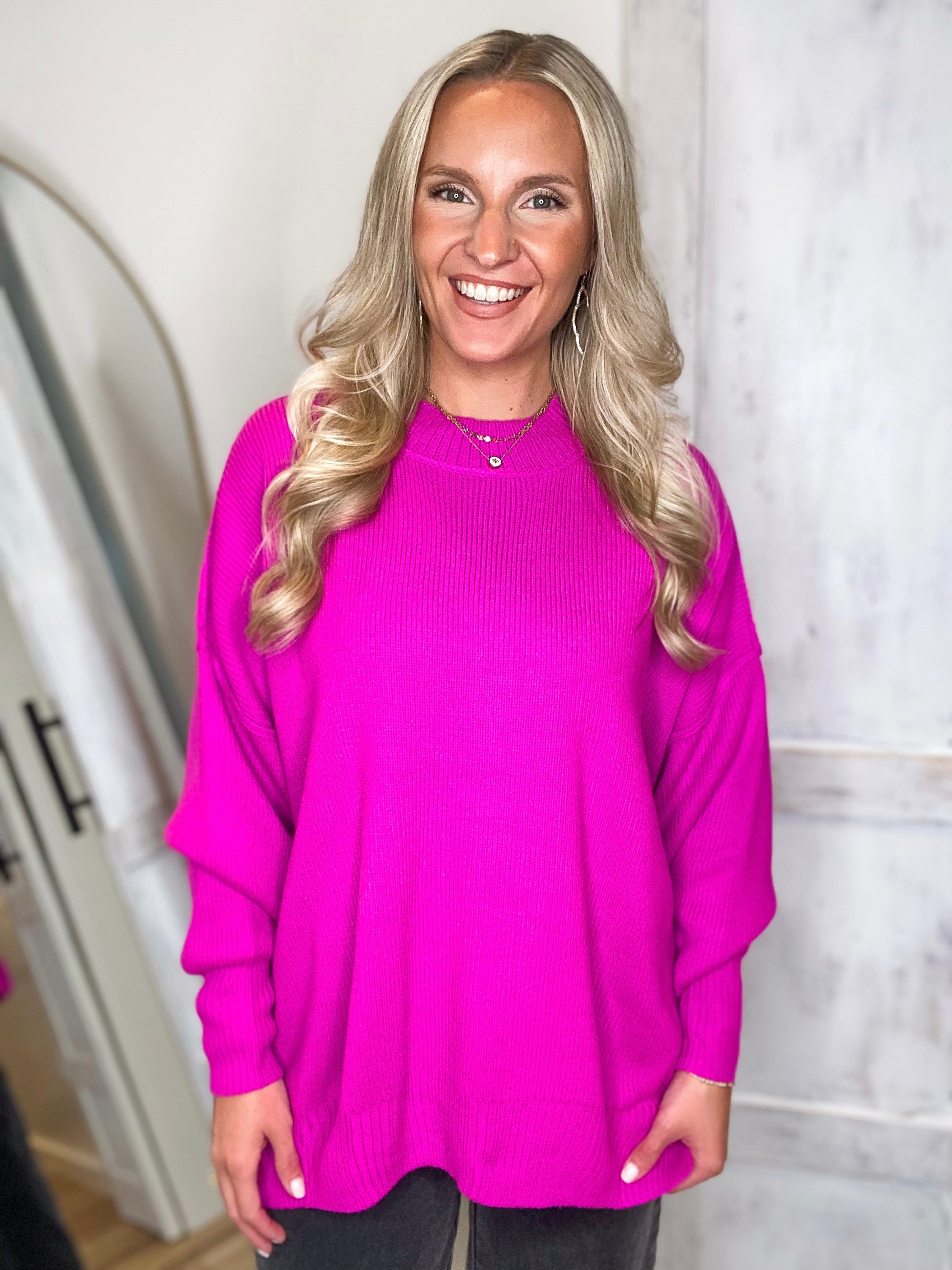 Far Out Magenta Oversized Knit Sweater